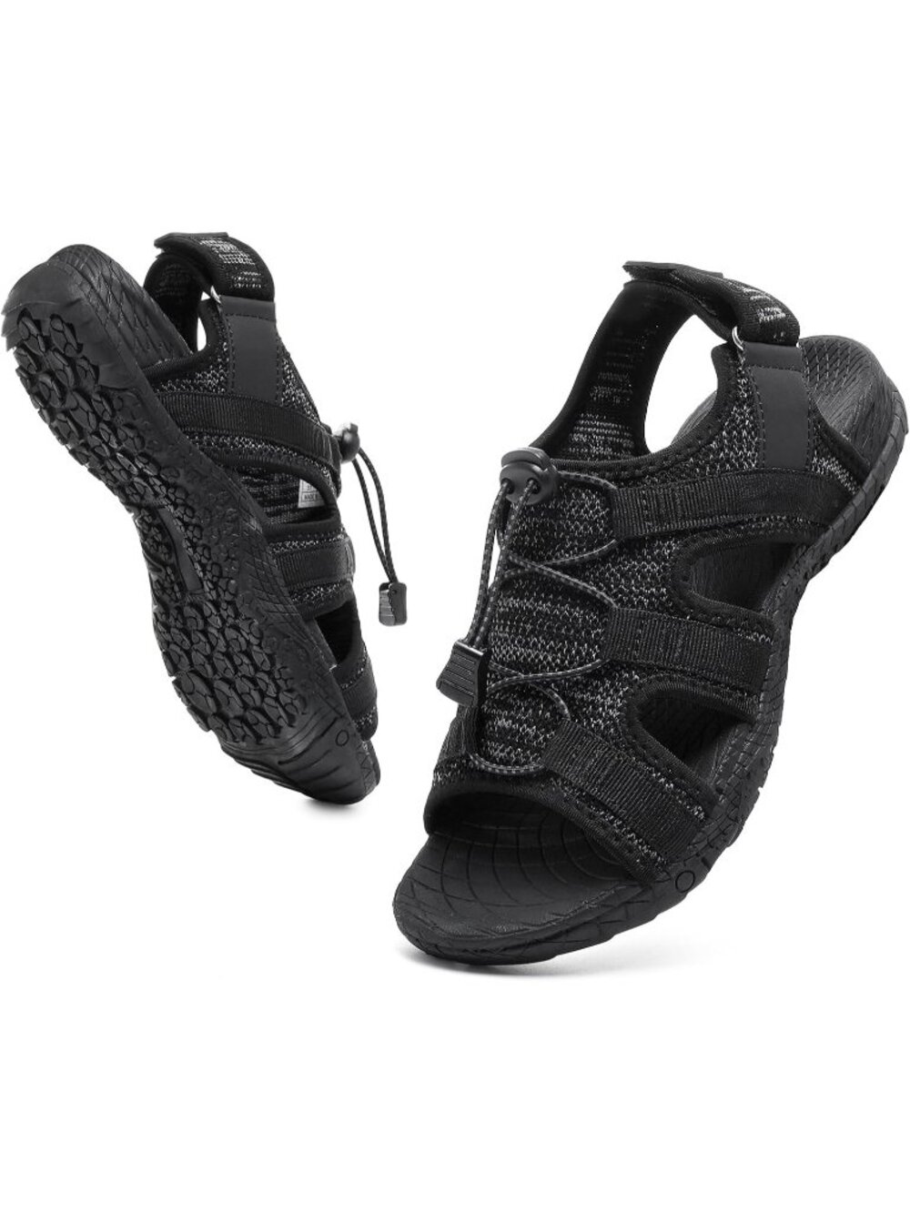 Women's All Black Mesh Orthopedic Arch Support Adjustable Sport Walking Sandals